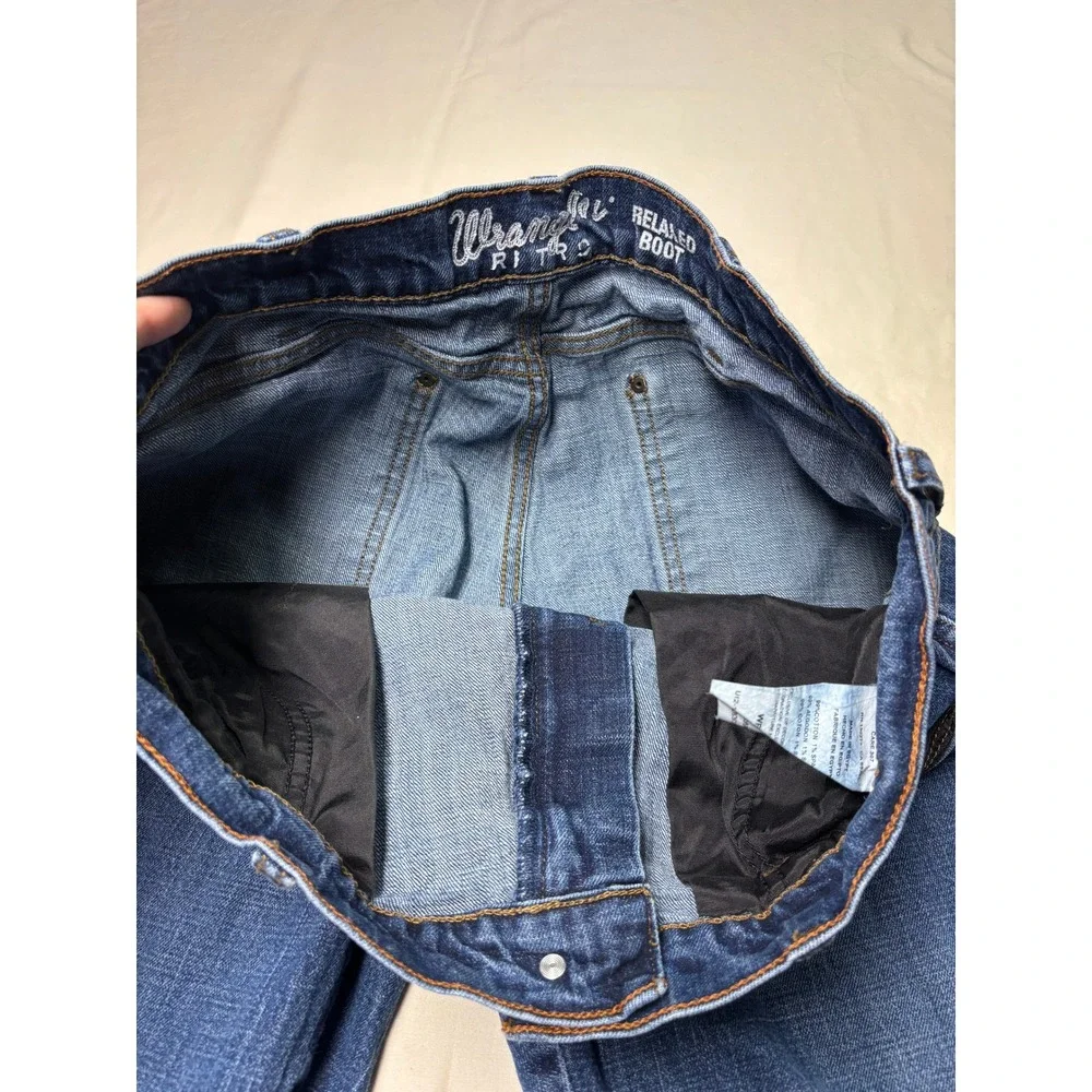 Wrangler Relaxed Boot Jeans Mens 36x32 Dark‎ Wash Denim Fly Casual